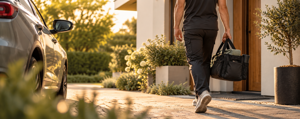 Therapeut unterwegs für physiotherapeutische Hausbesuche