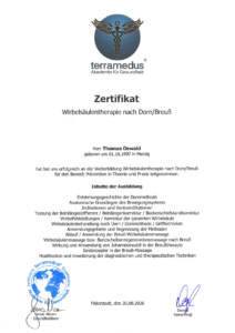 Zertifikat Wirbelsaeulentherapie Dorn und Breuss